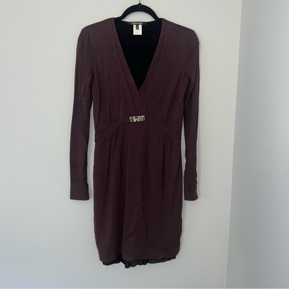 Roberto Cavalli Elegant V-Neck Brown Dress - Vintage